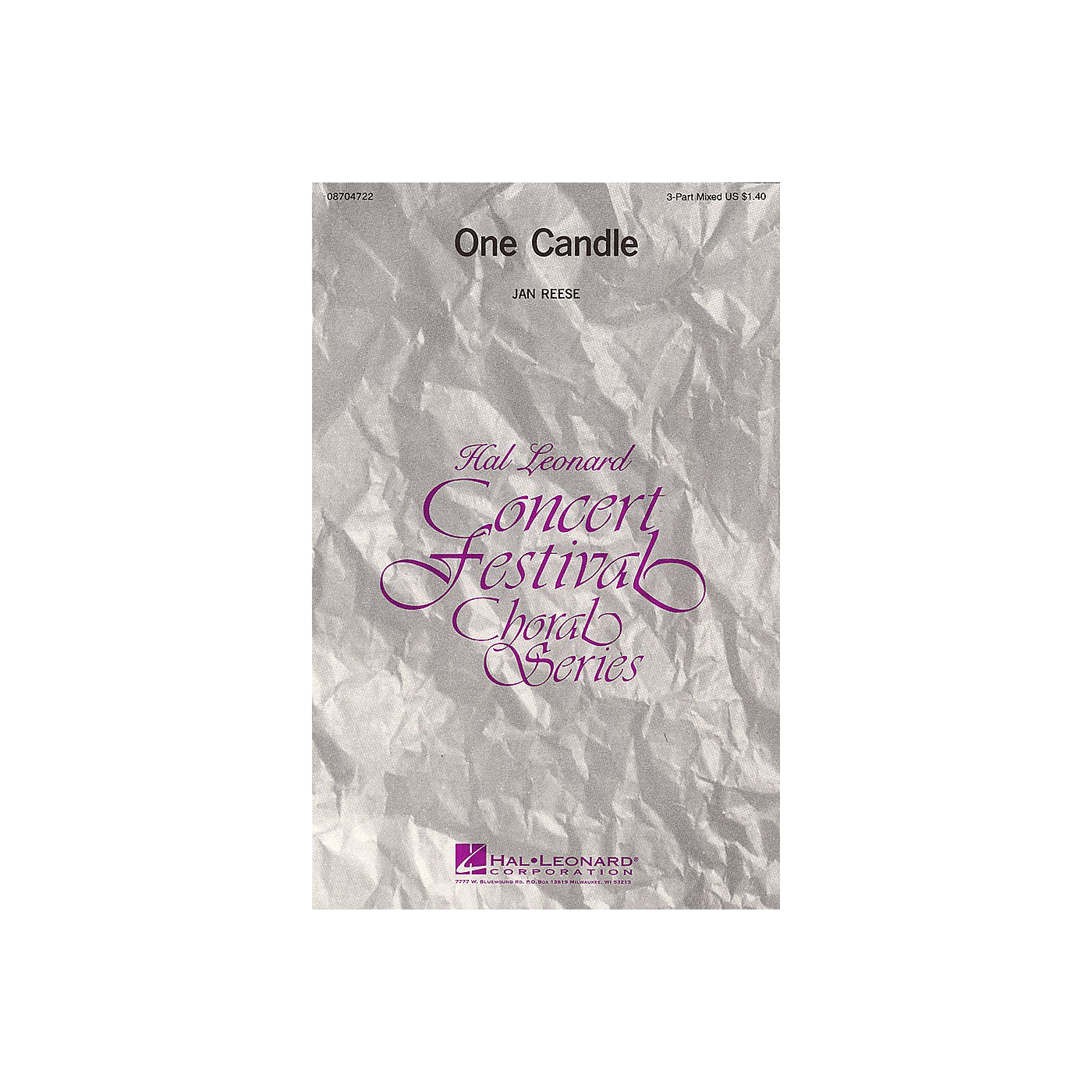 Hal Leonard One Candle 3Part Mixed composed by Jan Reese Woodwind