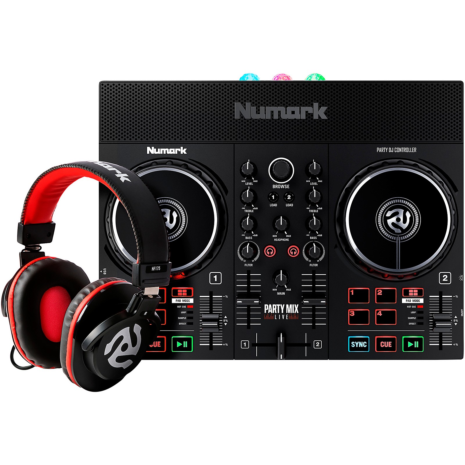 Party Mix DJ Controller Bundle With Professional Headphones Woodwind Brasswind