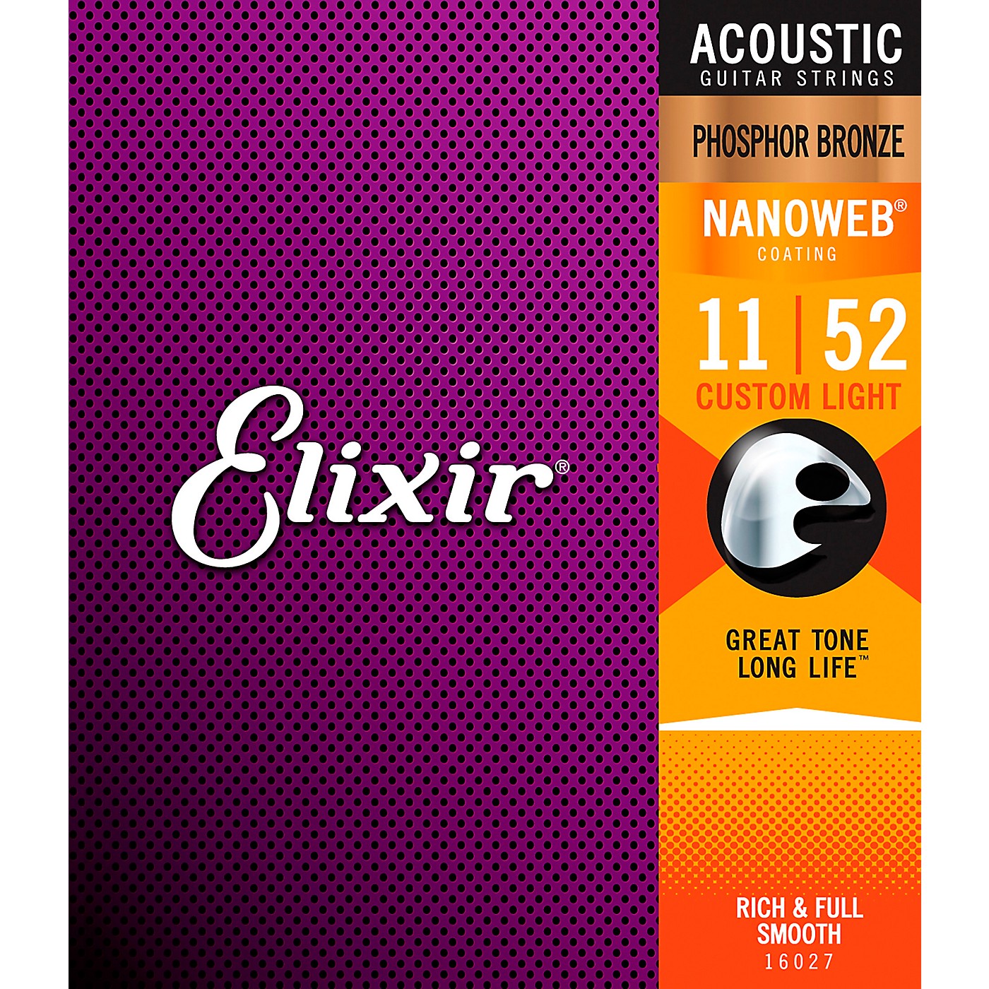 Elixir Phosphor Bronze Acoustic Guitar Strings With NANOWEB Coating, Custom Light (.011-.052) thumbnail