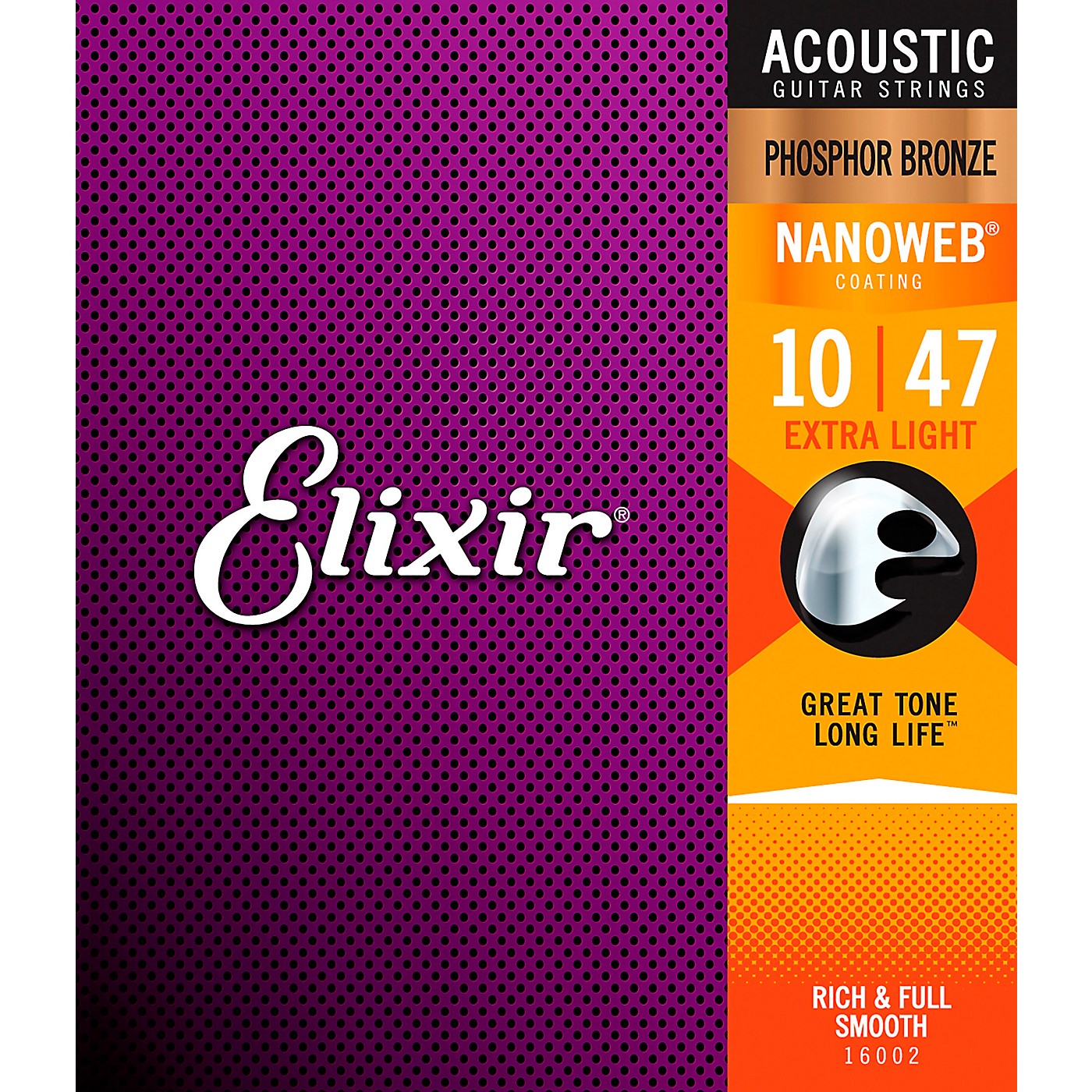 Elixir Phosphor Bronze Acoustic Guitar Strings With NANOWEB Coating, Extra Light (.010-.047) thumbnail