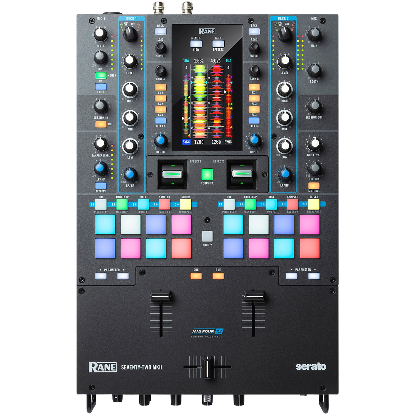 RANE SEVENTY-TWO MKII Battle-Ready 2-Channel DJ Mixer With Multi-Touch Screen and Serato DJ thumbnail