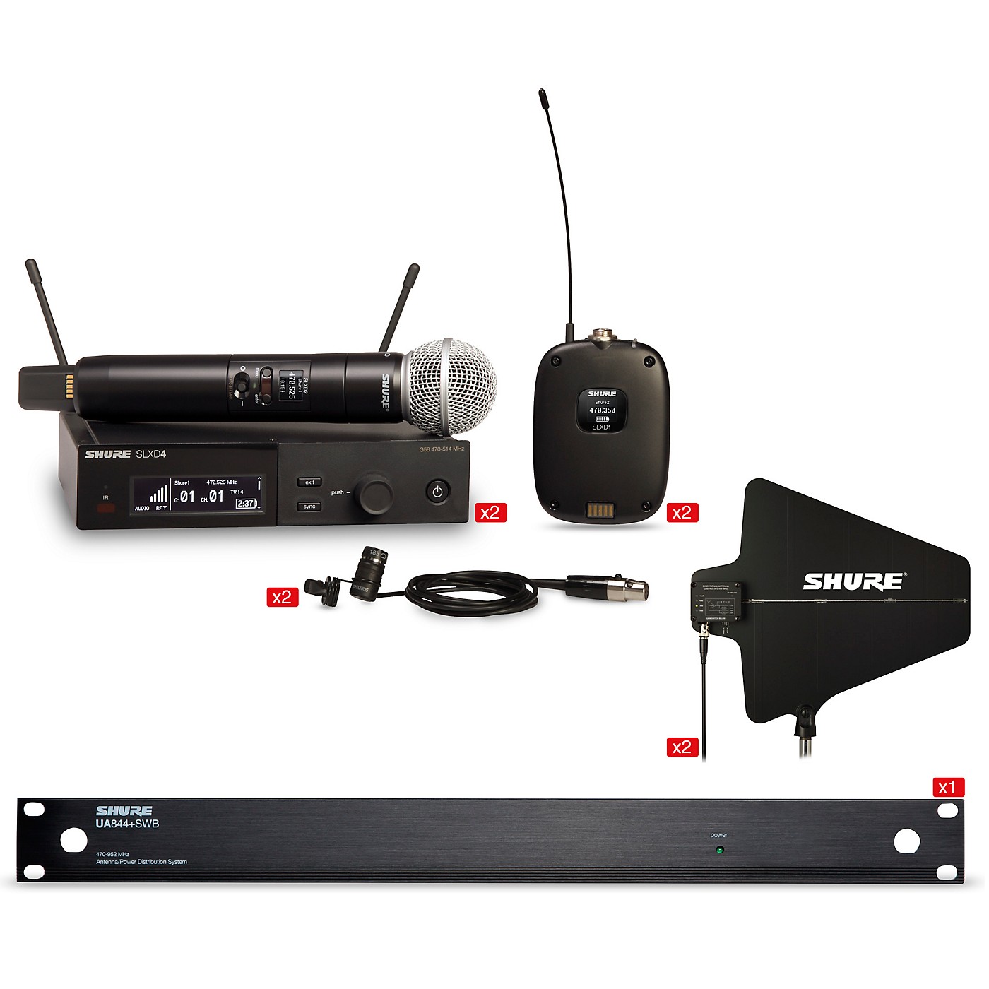 Shure SLX-D Quad Combo Bundle With 2 Handheld and 2 Combo Systems With Antenna thumbnail
