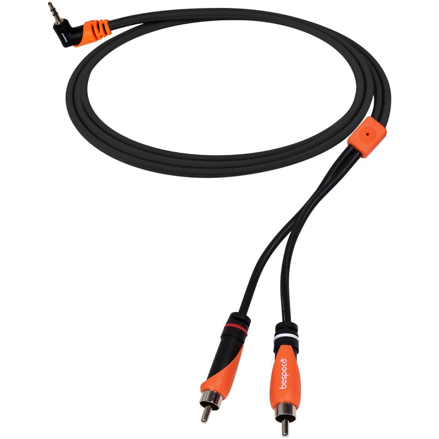 Bespeco SLYMPR180 6 ft. 3.5 mm Stereo Right Angle to 2 RCA Male OFC Y Cable <br> thumbnail