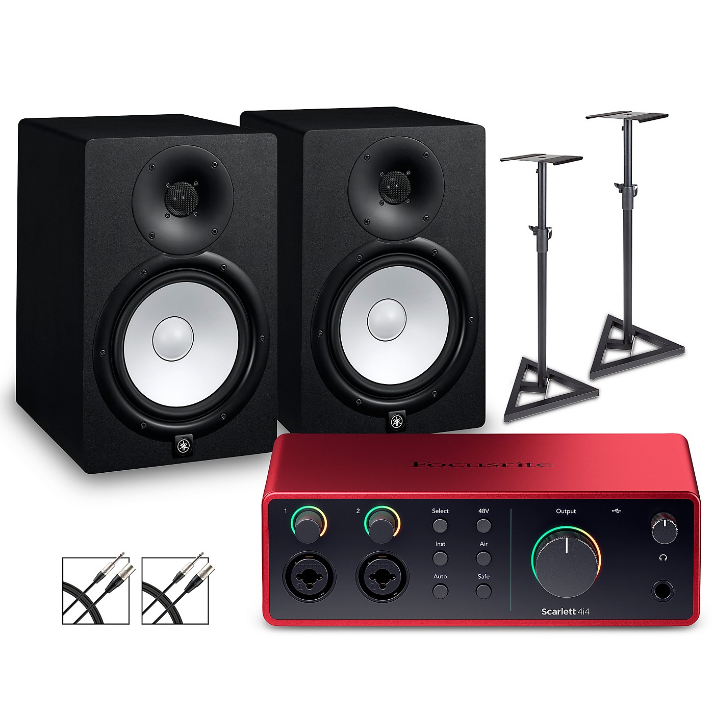 Focusrite Scarlett 4i4 Gen 4 with Yamaha HS Studio Monitor Pair Bundle (Stands & Cables Included