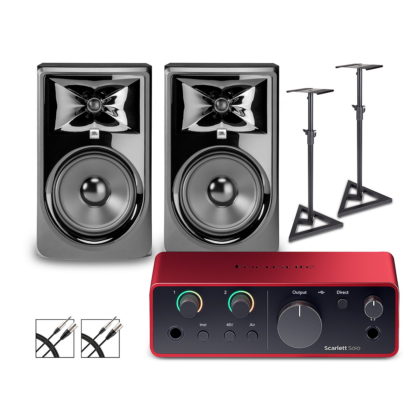 Focusrite Scarlett Solo Gen 4 with JBL 3 Series Studio Monitor Pair