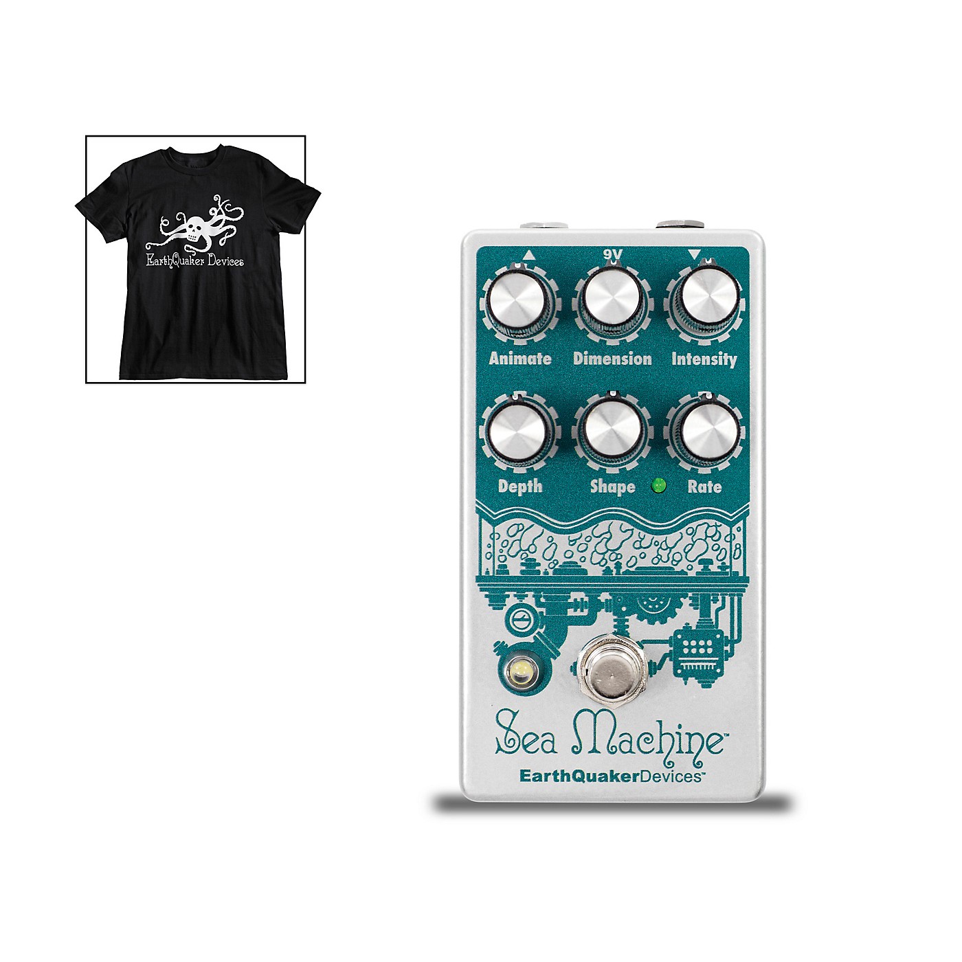 EarthQuaker Devices Sea Machine Super Chorus Guitar Effects Pedal v3 and Octoskull T-Shirt Large Black thumbnail