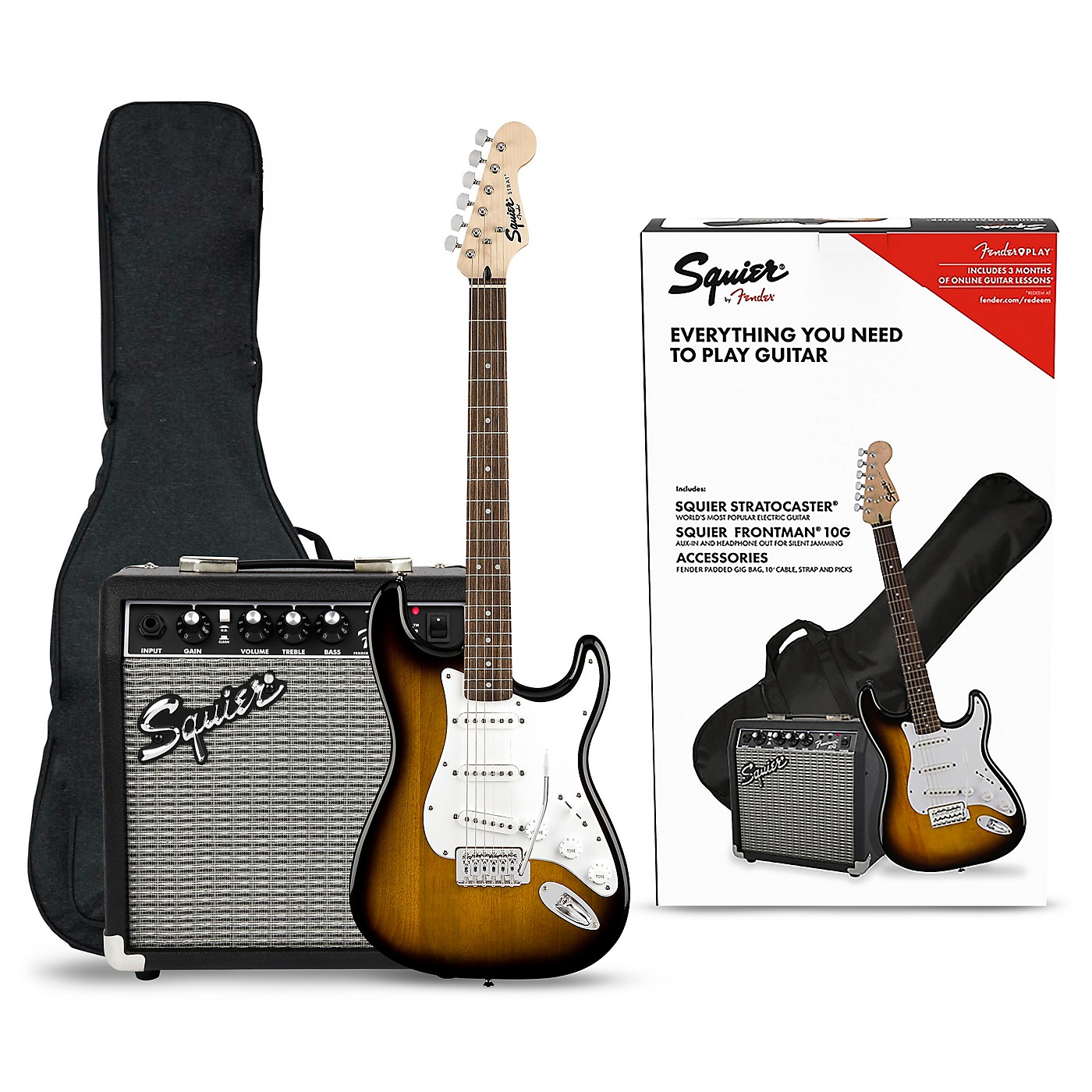 Squier Stratocaster Electric Guitar Pack With Squier Frontman 10G Amp thumbnail