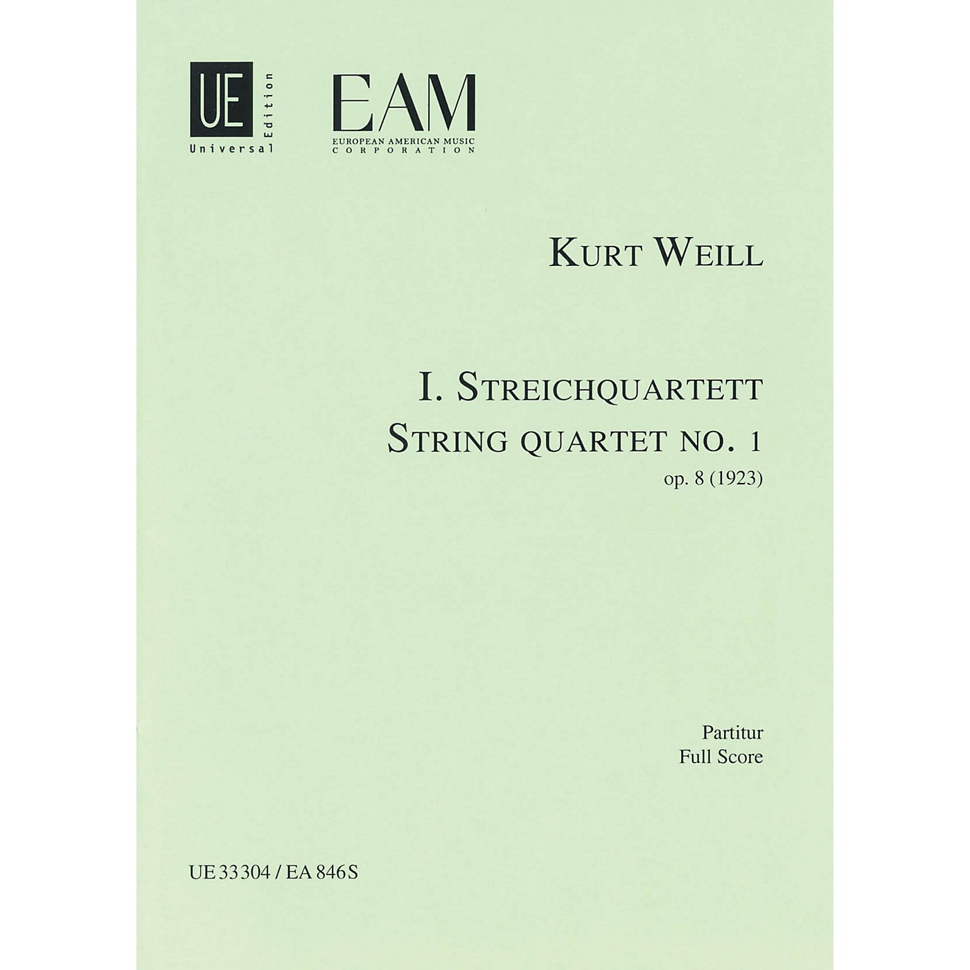 Universal Edition String Quartet No. 1, Op. 8 (Score) Study Score Series Composed by Kurt Weill thumbnail