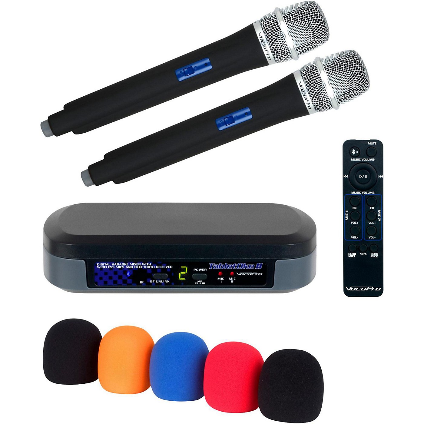 VocoPro TabletOke-II Digital Karaoke Mixer With Wireless Mics, Bluetooth Receiver and Mic Windscreens thumbnail