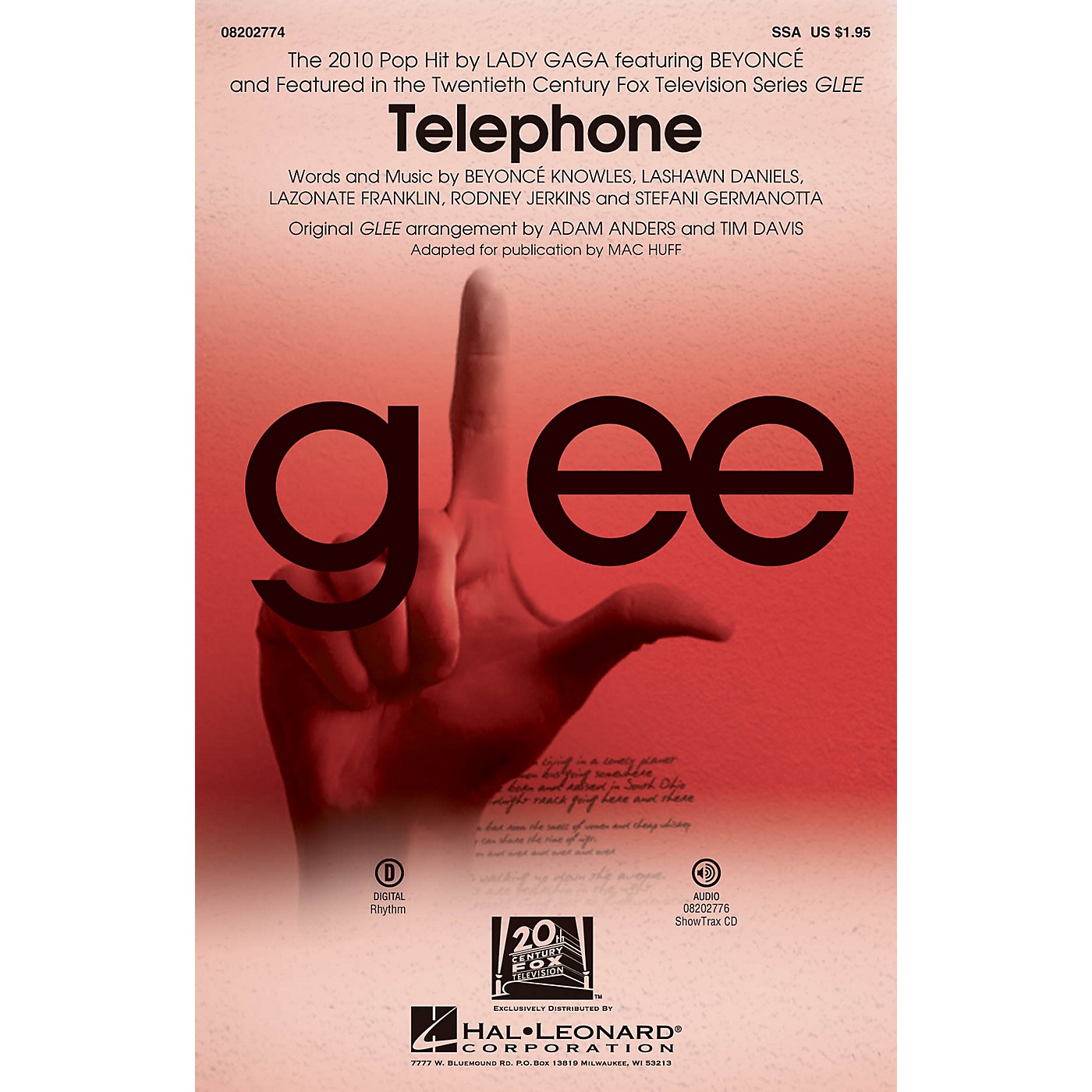 Hal Leonard Telephone (featured in Glee) SSA by Glee Cast arranged by Adam Anders thumbnail