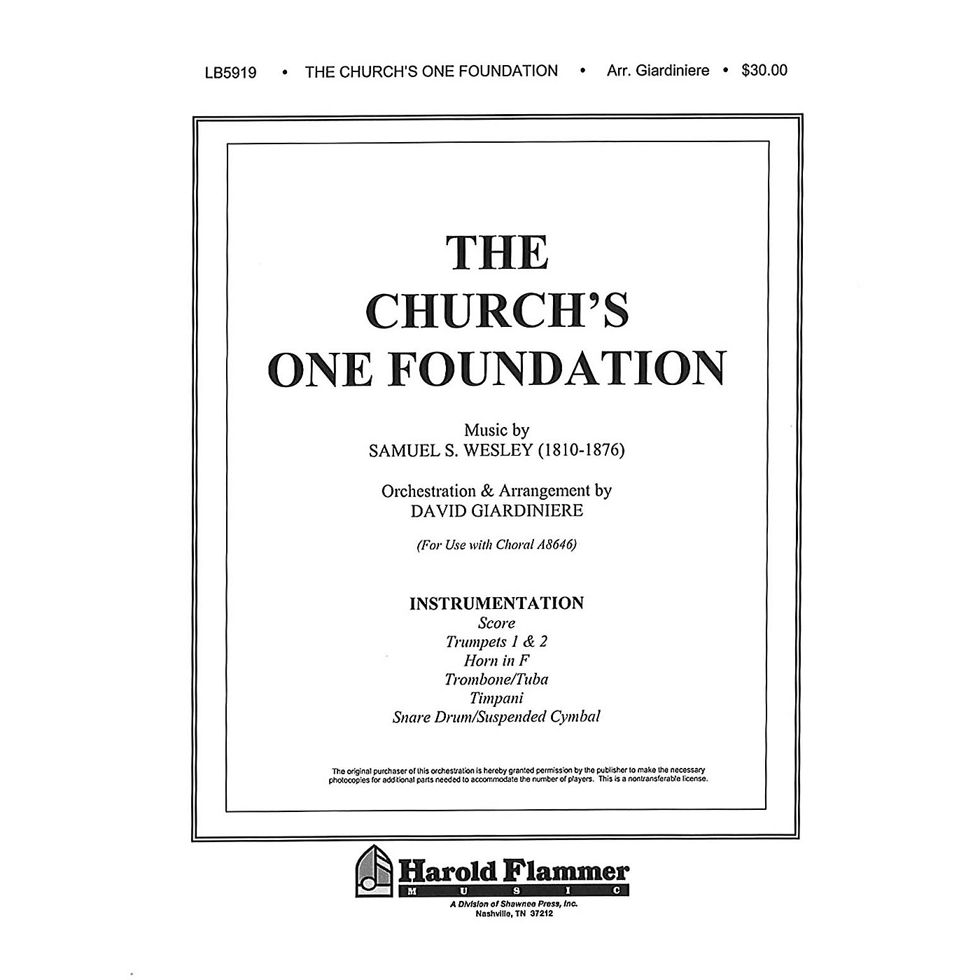 Shawnee Press The Church's One Foundation Instrumental Parts arranged by David Giardiniere thumbnail