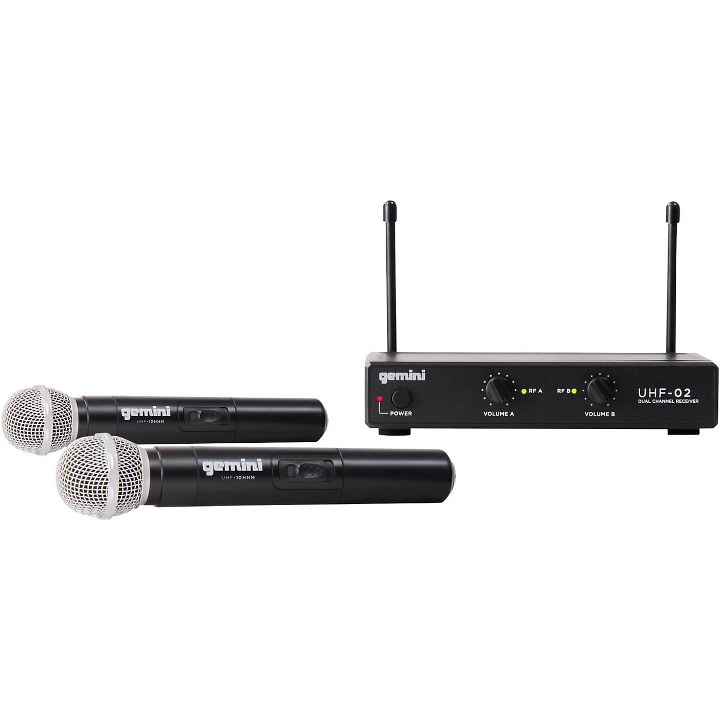 Gemini UHF-02M 2-Channel Wireless Handheld Microphone System, 517.6/521.5mHz thumbnail