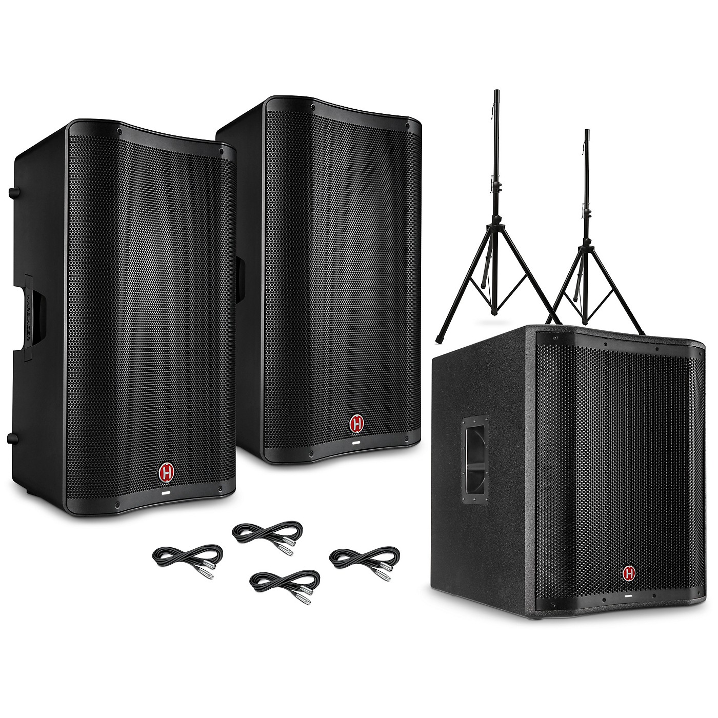 Harbinger VARI 2300 Series Powered Speakers Package With V2318S Subwoofer, Stands and Cables thumbnail