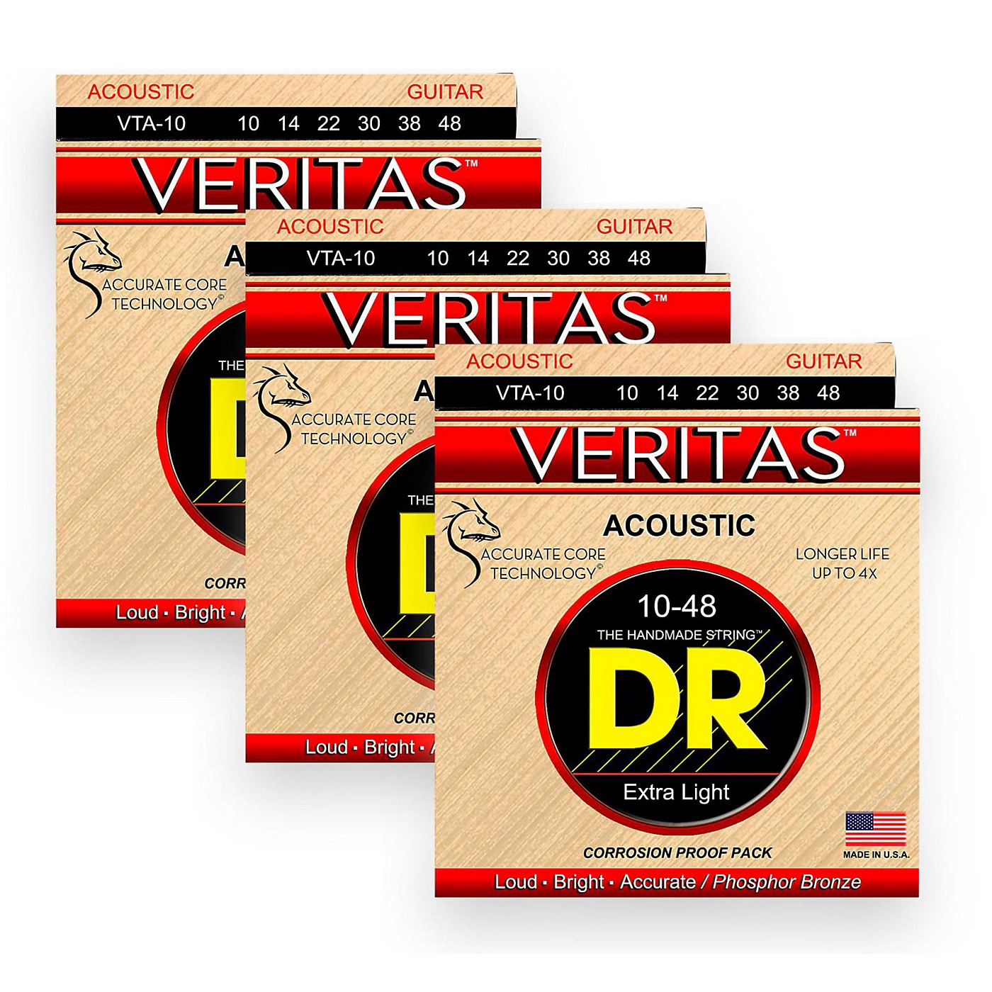 DR Strings Veritas - Perfect Pitch with Dragon Core Technology Custom Light Acoustic Strings 10-48 (3-Pack) thumbnail