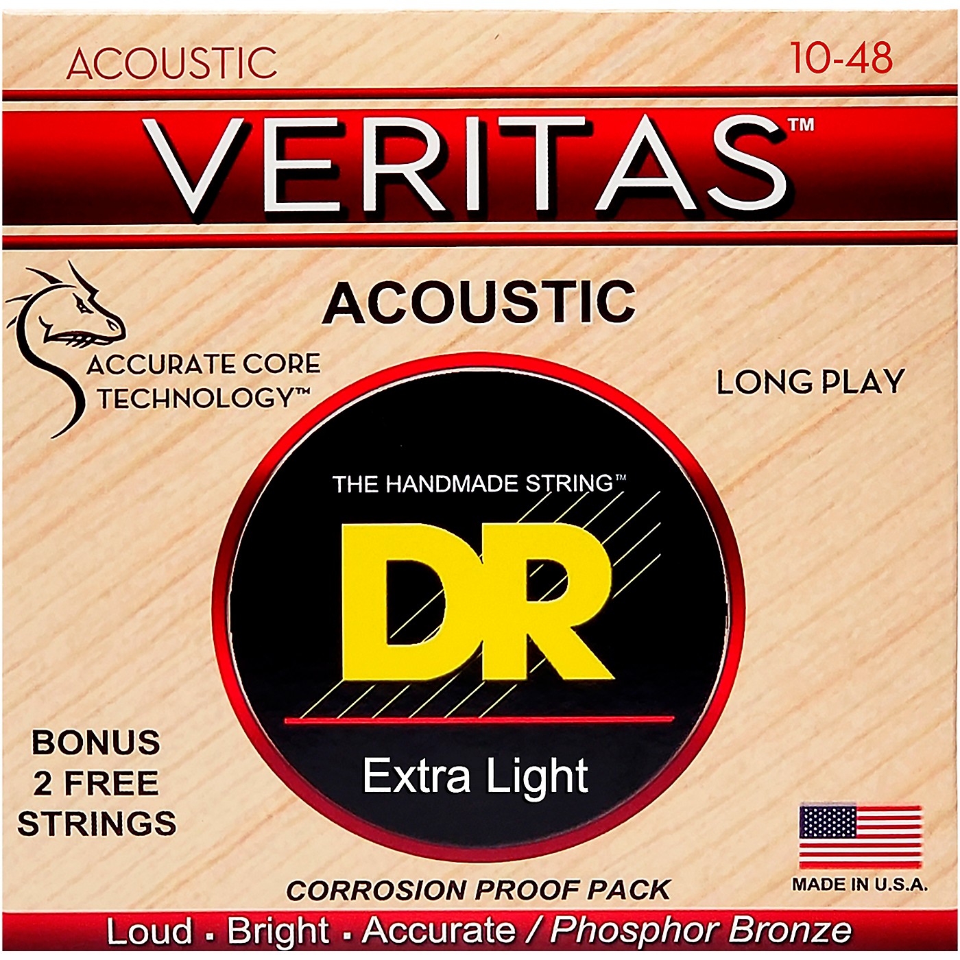 DR Strings Veritas - Perfect Pitch with Dragon Core Technology Custom Light Acoustic Strings (10-48) thumbnail