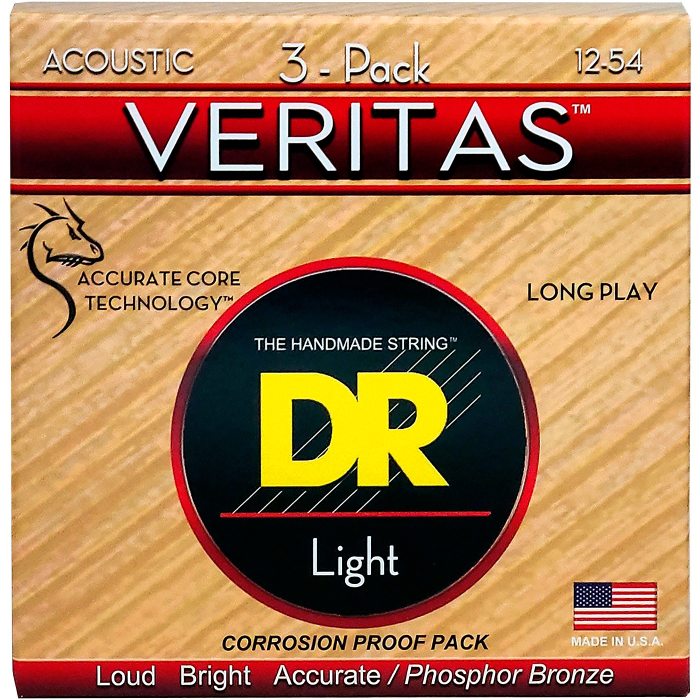 DR Strings Veritas - Perfect Pitch with Dragon Core Technology Light Acoustic Strings (12-54) 3-PACK thumbnail
