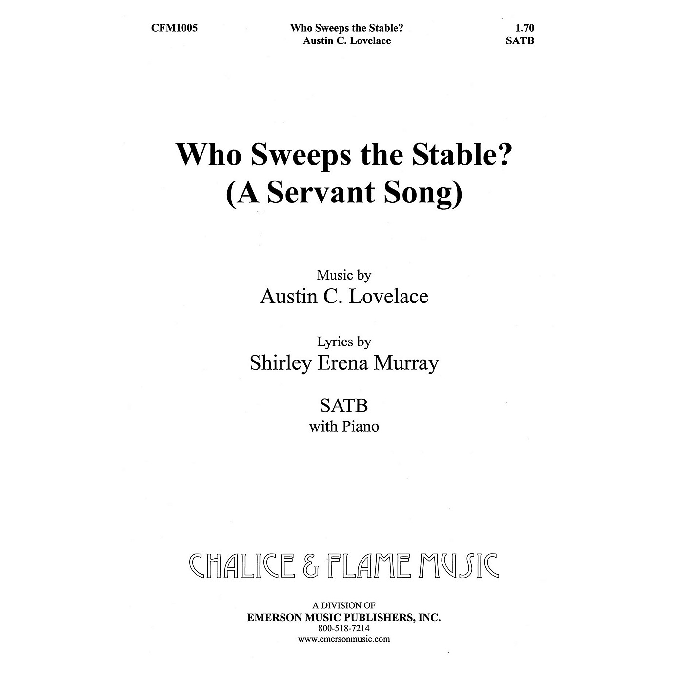 Fred Bock Music Who Sweeps the Stables SATB composed by Austin C. Lovelace thumbnail